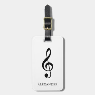 Treble Clef Music Note Black and White Name Luggage Tag