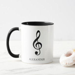 Treble Clef Music Note Black and White Name Mug