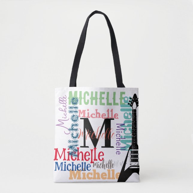 treble clef music note monogram with colour names  tote bag (Front)