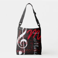 treble clef music note + red names on black