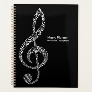 Treble Clef Music Notes Full Name Black and White  Planner