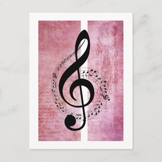 Treble Clef Music on Deep Pink Background Postcard (Front)