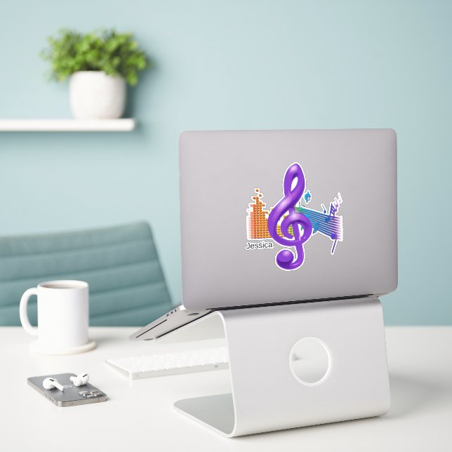 Treble Clef Music Symbol Vivid Colours (Laptop On Desk)