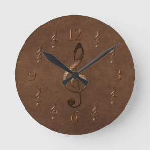 Treble Clef Music-themed Faux Leather Wall Clock