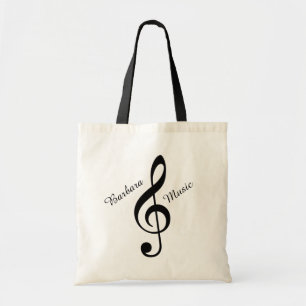 treble clef music tote bag with custom name