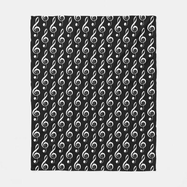 Treble Clef Musical Fleece Blanket (black) (Front)