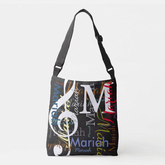Treble-Clef musical note monogram with colour name Crossbody Bag (Front)