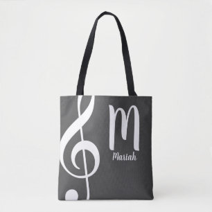  treble clef musical note monogram with name  tote bag