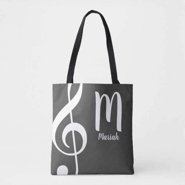  treble clef musical note monogram with name  tote bag (Front)
