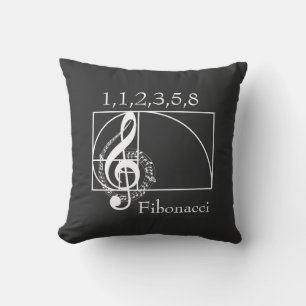 Treble Clef Musical Notes and Fibonacci Spiral  Cushion