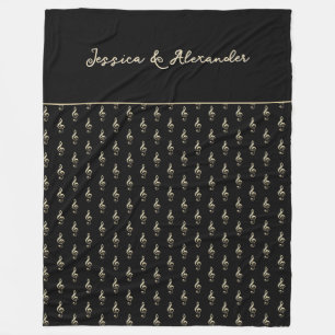 Treble Clef Musical Symbol Music Lover's Black Fleece Blanket