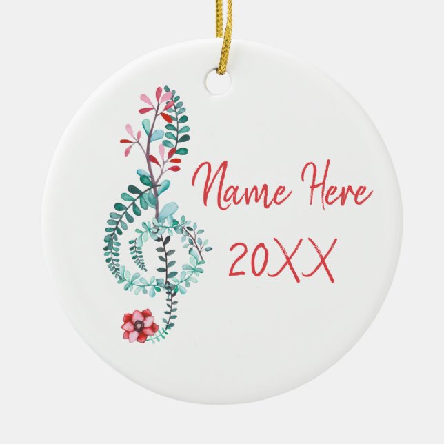 Treble Clef Musician Gift Music Floral Custom Ceramic Ornament (Front)