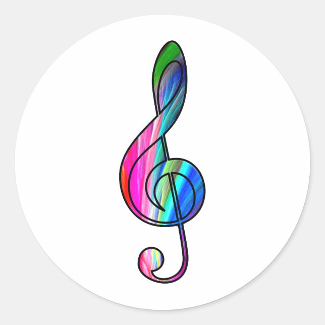 Treble clef note in color_ classic round sticker (Front)