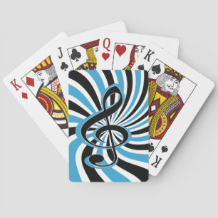 Treble Clef on Blue Retro Background Playing Cards
