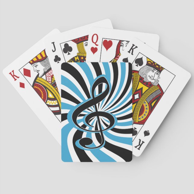 Treble Clef on Blue Retro Background Playing Cards (Back)
