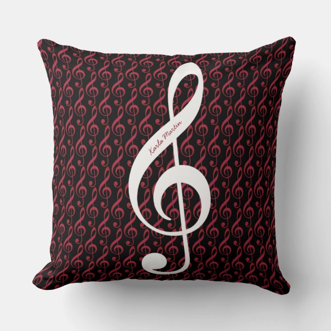 treble clef on musical notes pattern personalised cushion (Front)
