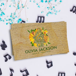 Treble Clef on Yellow  Flowers Vintage Notes Business Card