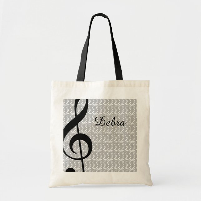 treble clef & personalised name tote bag (Front)