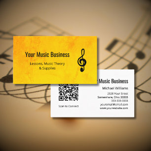 Treble Clef QR code Gold Music Lessons Business Card