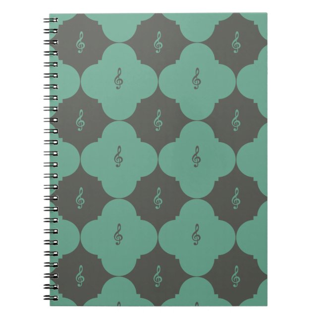 Treble Clef Quatrefoil Pattern Notebook (Front)