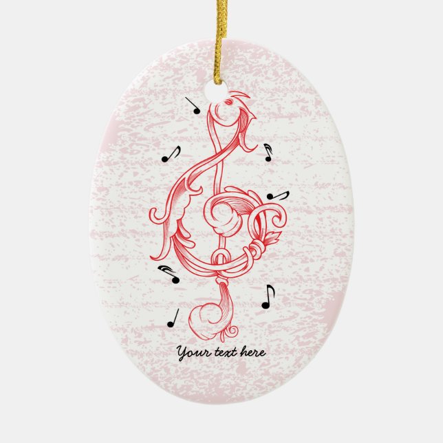 Treble clef red scrollwork sol note key ceramic tree decoration (Front)