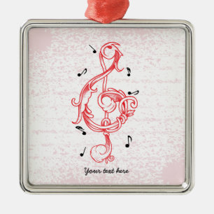 Treble clef red scrollwork sol note key metal tree decoration