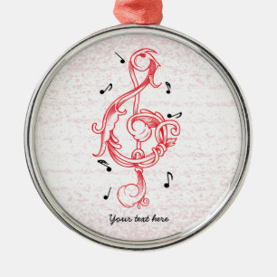 Treble clef red scrollwork sol note key metal tree decoration
