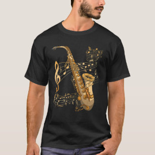 Treble Clef Saxophonist Music Notes Jazz Musician T-Shirt