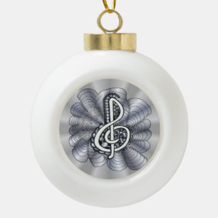 Treble Clef Silver Customisable Ceramic Ball Christmas Ornament