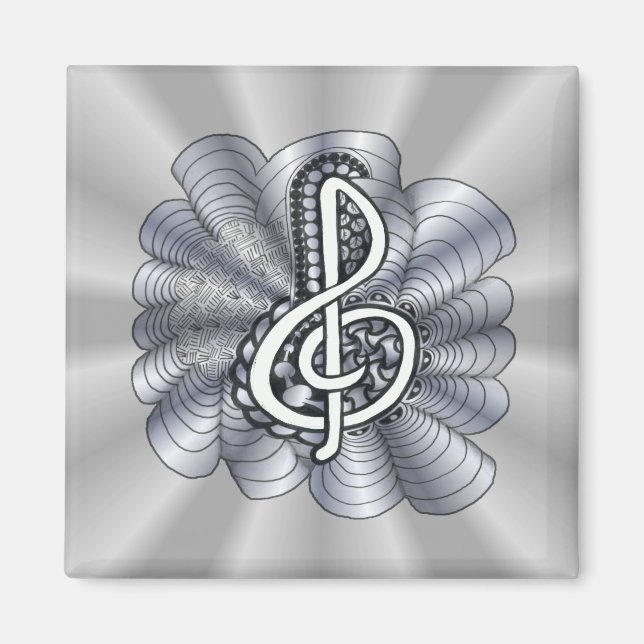 Treble Clef Silver Customisable Magnet (Front)