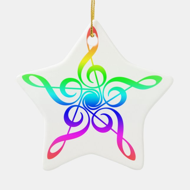 Treble Clef Star | Musician Ceramic Tree Decoration (Front)