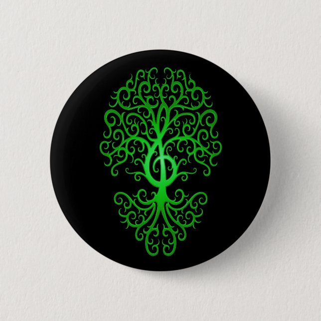 Treble Clef Tree, green & black 6 Cm Round Badge (Front)