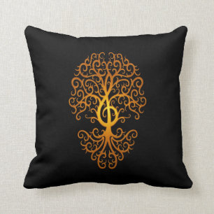 Treble Clef Tree, yellow & black Cushion