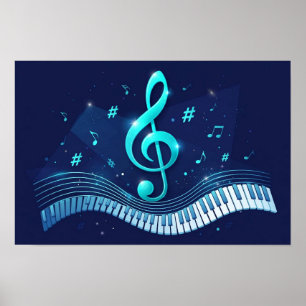Treble Clef Wave and Piano Keys Poster