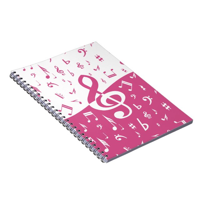 Treble Clef Wave Music Notes in Pink and White Notebook (Right Side)