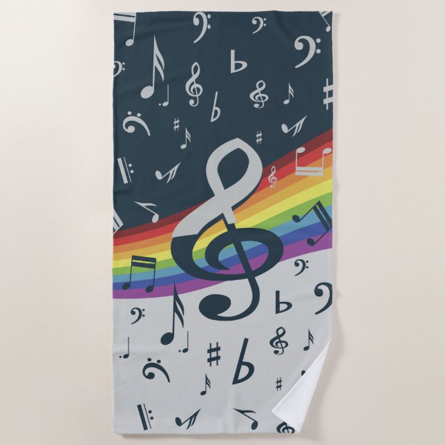 Treble Clef Wave Rainbow Colours Beach Towel (Front)