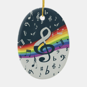 Treble Clef Wave Rainbow Colours Ceramic Ornament