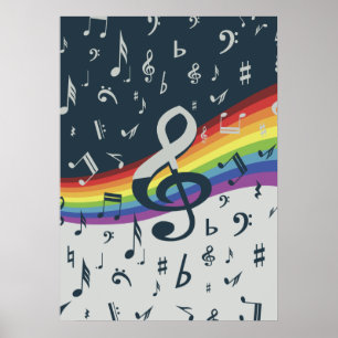 Treble Clef Wave Rainbow Colours Poster