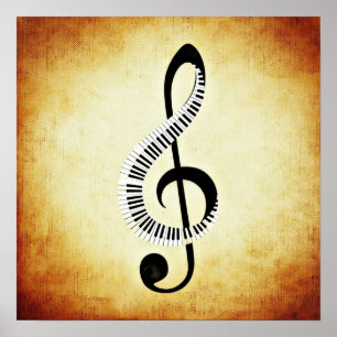 Treble Clef with Piano Keys Poster