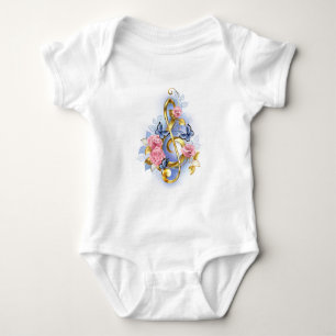 Treble clef with Pink Roses Baby Bodysuit