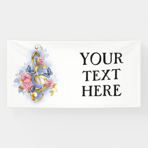Treble clef with Pink Roses Banner