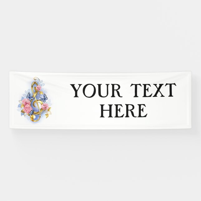 Treble clef with Pink Roses Banner (Horizontal)
