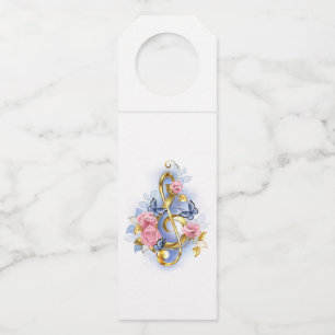 Treble clef with Pink Roses Bottle Tag
