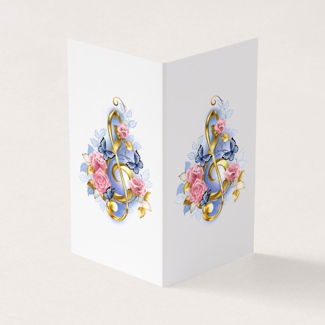 Treble clef with Pink Roses Business Card (Outside)