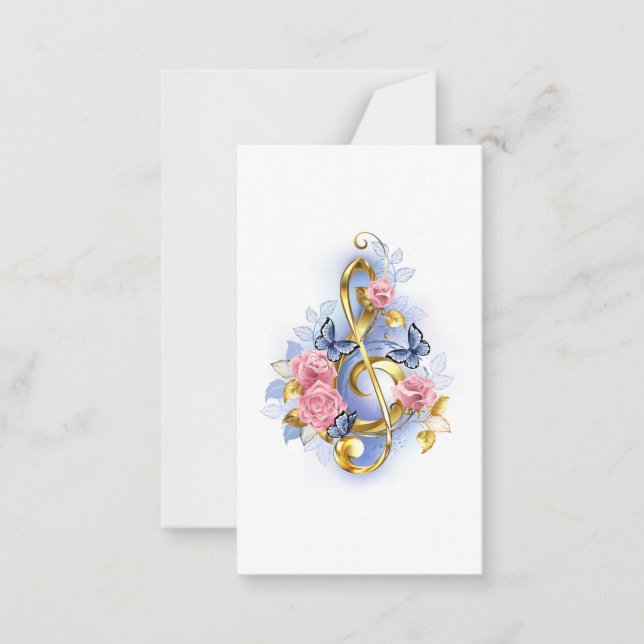Treble clef with Pink Roses Card (Front)
