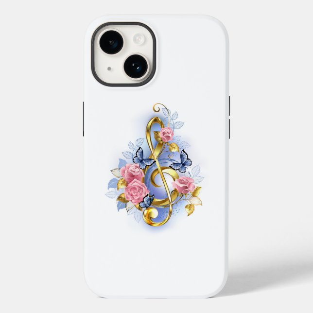 Treble clef with Pink Roses Case-Mate iPhone Case (Back)