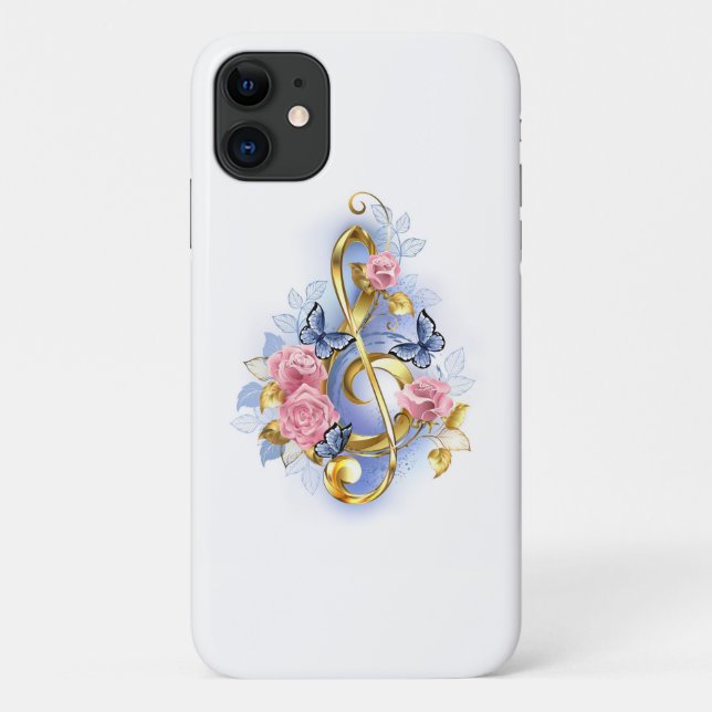 Treble clef with Pink Roses Case-Mate iPhone Case (Back)