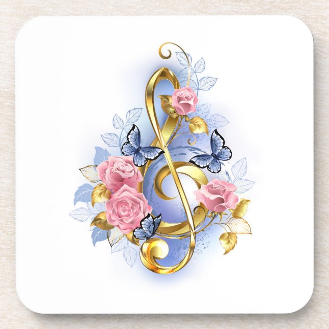 Treble clef with Pink Roses Coaster (Front)