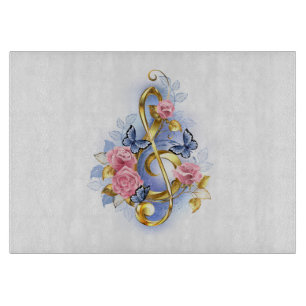 Treble clef with Pink Roses Cutting Board