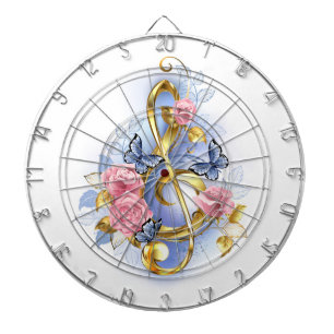 Treble clef with Pink Roses Dartboard